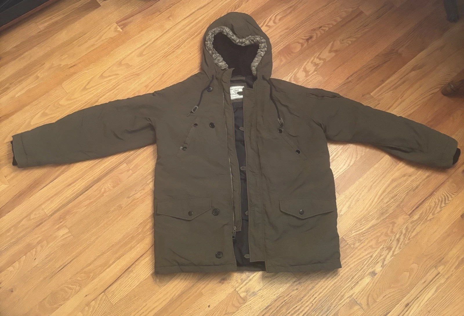 Old Navy Men's L Insulated Parka Jacket Coat Hood Quilted Lining Olive Green