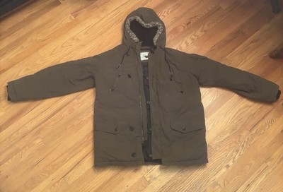 Old Navy Men's L Insulated Parka Jacket Coat Hood Quilted Lining Olive Green