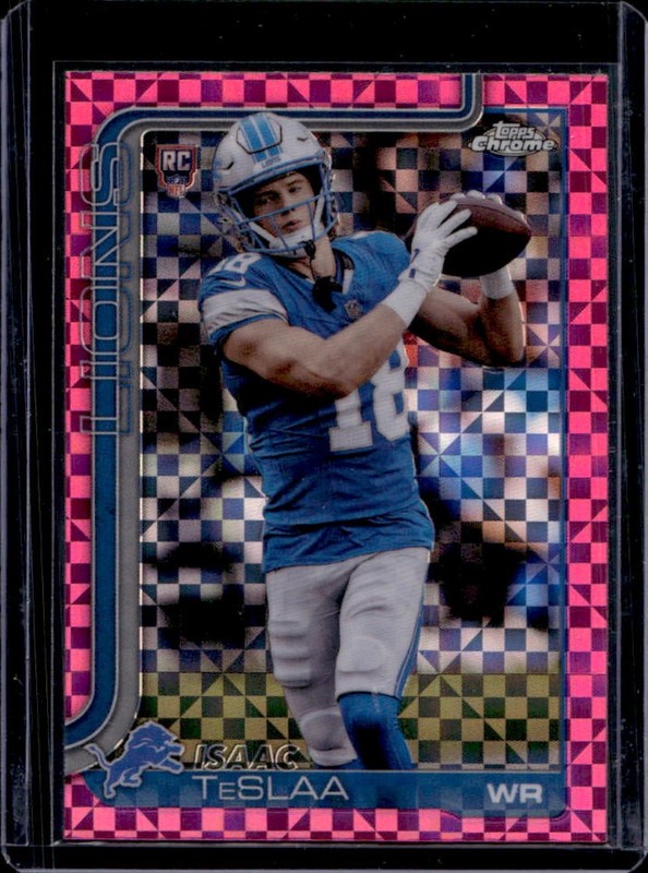 2025 Topps Chrome Isaac TeSlaa RC Hot Pink X-Fractor #320 Lions Rookie