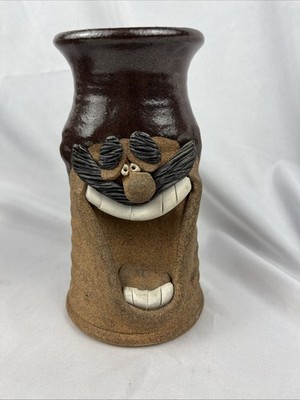 Vintage Mark Hines Stoneware Studio Ugly Face Pottery MUGS Laughing Smile