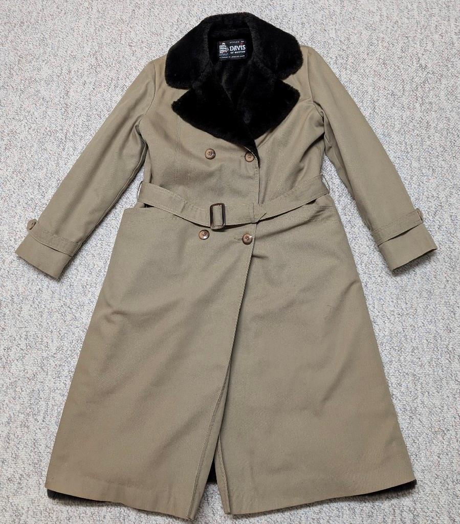 1970s-80s vintage OVERCOAT raincoat BELTED insulated M khaki FAUX