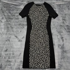 Tory Burch Merino Wool Spotted Animal Print Ribbed Sweater Dress Black M