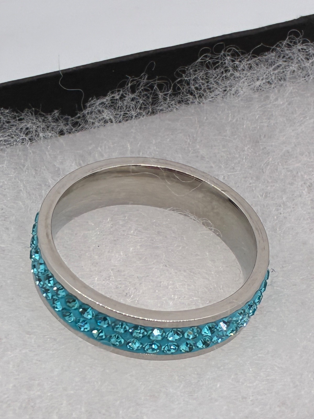Aqua Rhinestone And Silver Stackable Ring Size 10… - image 4