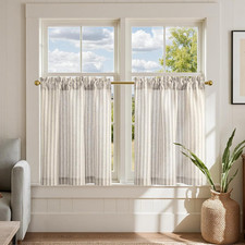 Striped Linen Kitchen Curtains 24 Inches Tier Curtains Farmhouse Modern Cafe Sty