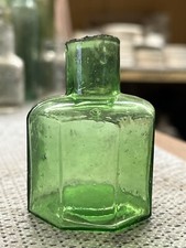 1890&rsquo;s Green Glass Octagonal INK Bottle - (J207)
