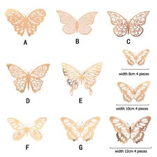 12 pcs 3d cute rose, silver, and gold butterfly wall decor, party, wedding, diy