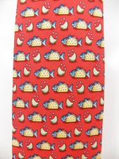 VINEYARD VINES MENS 100% SILK NECK TIE CORAL RED BLUE FISH TACO LIME MADE IN USA
