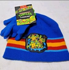 TMNT Teenage Mutant Ninja Turtles Youth Beanie Tobaggon Hat and Gloves Set NEW