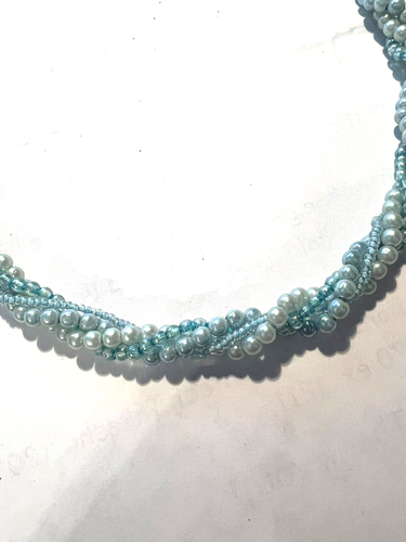 Vintage Light Blues Glass Seed Bead Choker Necklace Iridescent 16” - Picture 3 of 5
