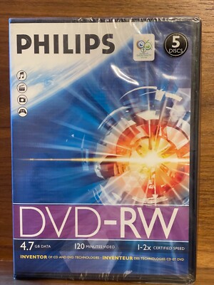 PHILIPS DVD-RW 4,7GB 5 Discs in versiegelter Verpackung. Nagelneu.