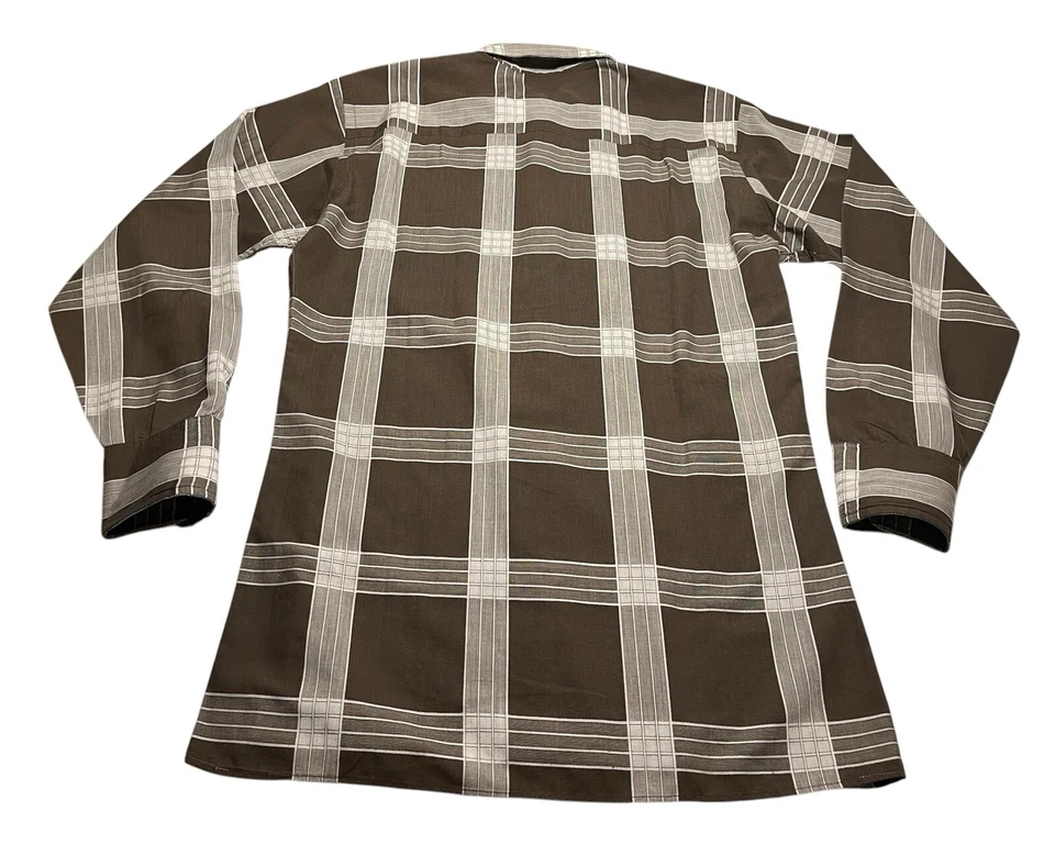 Vintage 70s Pierre Cardin disco shirt cotton blend RAD brown windowpane plaid VG - Image 2 of 4
