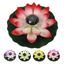 Outdoor Solar Power Floating Lotus LED Light Ornament Pool Pond Decorations Gift