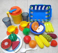 Fisher Price Fun With Food LOT Vintage Thermos TEA CUPS Plates BASKET Fruit CORN