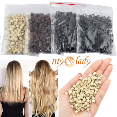 200-1000PCS Nano Ring Micro Links Beads Silicone Lined For I Tip Hair Extensions