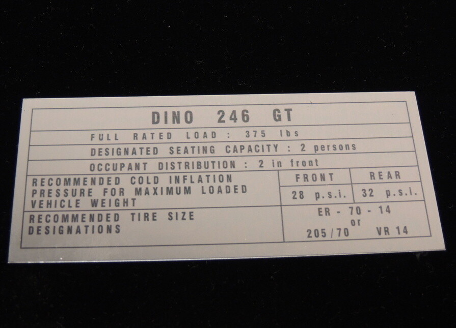 Ferrari Dino 246 GT Glove Box Door Aluminum Plate US Models 1966-1974 New