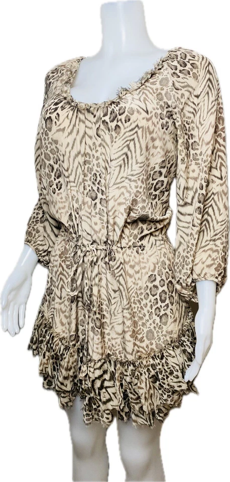 F. Rebecca Taylor Silk Dress Size 10 Print Multicolor 3/4 Sleeve Round Neck - Image 3 of 4