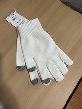 Women's Knit "Tech Touch" Gloves - White with Grey Tips, Phone-Friendly