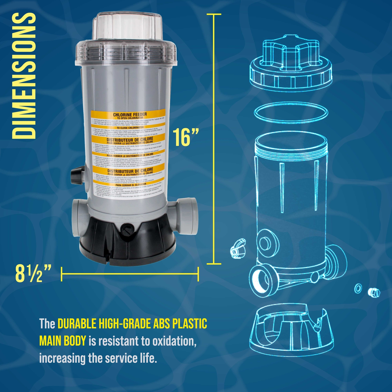 Professional In-Line Pool Automatic Chlorine Feeder - 9 lb Chemical Capacity