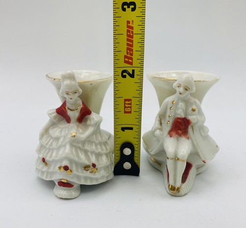 Vintage Victorian Man & Woman Figurines Candle Holder Vase Japan (2) - Picture 7 of 8
