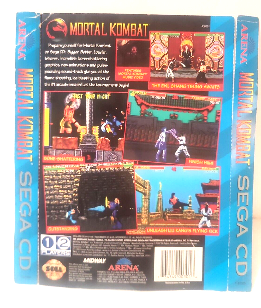 Mortal Kombat Authentic Sega CD Back Cover Art Only Rear Artwork