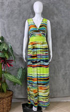 Mlle Gabrielle Multicolor stripes V Neck Sleeveless Maxi Midi Dress M  travel