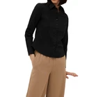 Ladies New Cotton Blend Black Plain Formal Office Party Work Shirts Tops M13