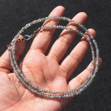 Handgefertigte leuchtend blau Flash Labradorit 50,00 kt Perlen Halskette AK 31 E543