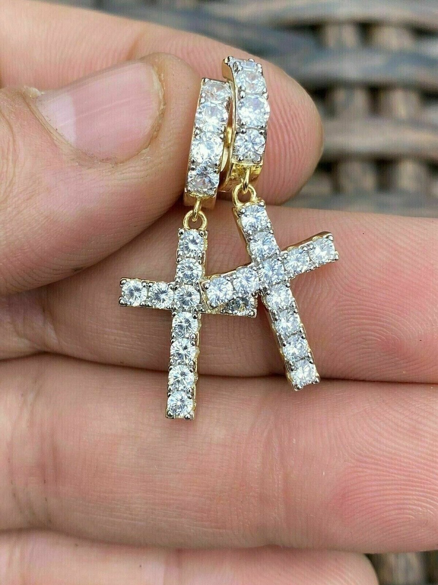 Drop Earrings Diamond Cross Hoop Earrings Mens Diamond Cross