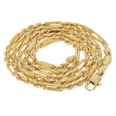 Italian 14k Yellow Gold Solid Milano Figaro Rope Chain Necklace