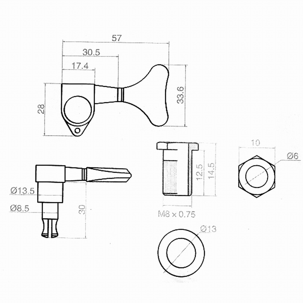 Black Set Of 4 Right Sealed Bass Tuner Peg 4 String Bass Tuning Machine