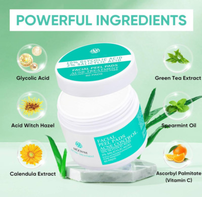 Glycolic Acid 35% Facial Exfoliating Peel Pads AHA Green Tea - 50 pads USA Stock