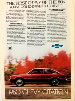 #ad 1980 Chevrolet Citation Print Ad $13.99