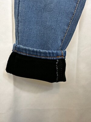 LADIES DEDIM JEANS SKINNY CUT STRETCH INDIGO BLUE WINTER FLANNEL DENIM #WG-15204