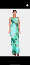 Green Abstract Print Plisse Strappy Maxi Dress