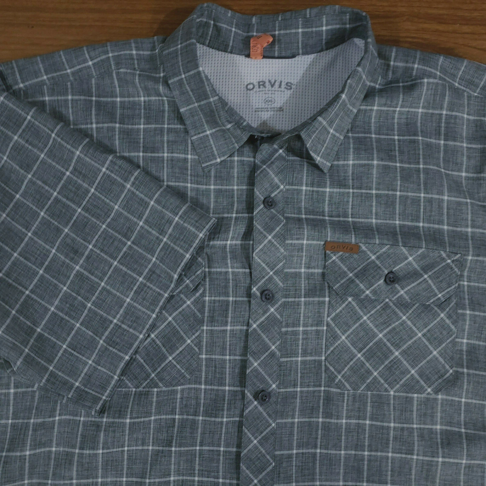 Men's Orvis Gray Plaid Fishing Shirt Button Down 2XL XXL