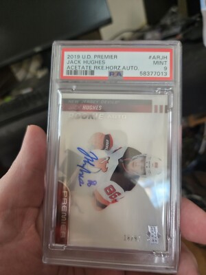 2019-20 UD Premier Acetate Rookie RC Horizontal Auto Jack Hughes PSA 9 MINT /99