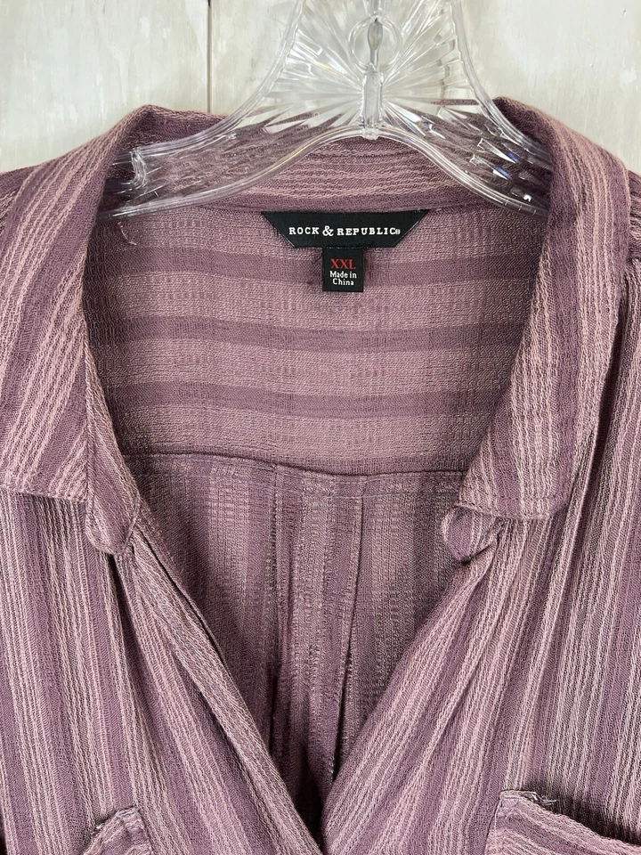 Women's Maroon Stripe XXL Rock & Republic Long Sleeve Shirt Button Long Sleeve - Image 4 of 4