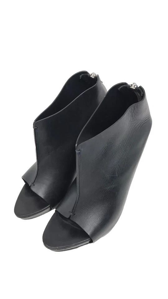 Jenni Kayne Open Toe Black Italian Leather Wedge Booties with Zipper Size 40 - Image 2 of 4