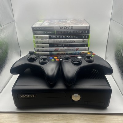 Xbox 360 S Console 4 GB [No HDD] Bundle w/ 2 Controllers & 9 Games (Tested)