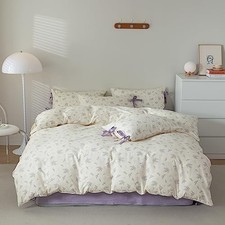 Girls Floral Duvet Cover Twin Soft Twin 68" x 86" B bowknot  Purple Floral