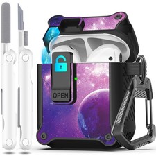 R-fun AirPods 1st/2nd Gen Case Starry Sky Shockproof w/ Auto Pop Keychain