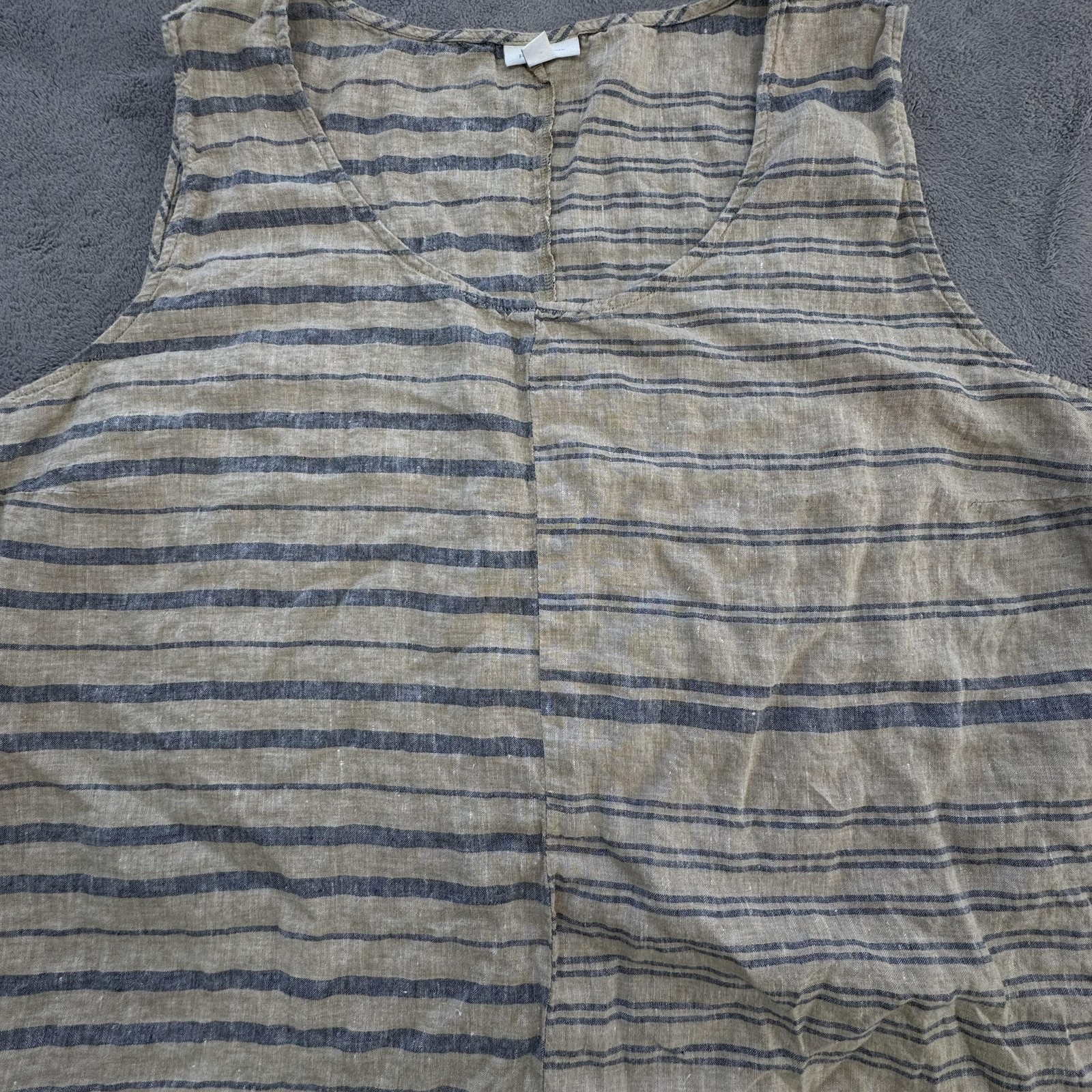 Pure Jill Linen Dress Womens 4X Beige Striped Shift Sundress Knee Length V-Neck