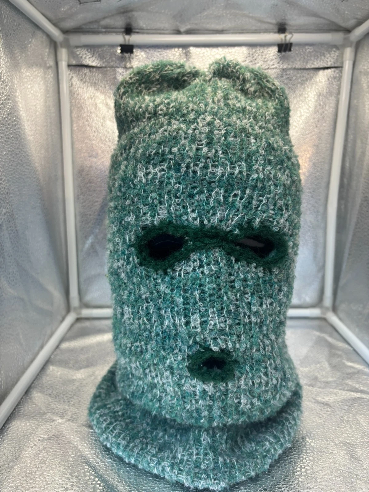 Balaclava Ski Mask Green/Gray 3 Hole Alpaca Blend Winter Hat Large Head