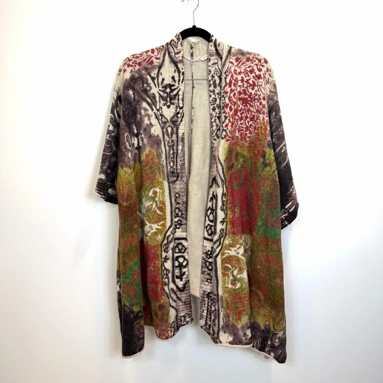 Soft Surroundings Open Front Ruana Poncho Wrap Lagenlook Wool Blend Artsy O/S