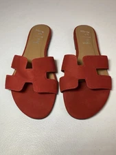 French Sole New York FS/NY Alibi Sandal Red Suede Women Size 8.5 H Cut Slide EUC