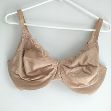 Lilyette by Bali Bra 38DD Beige Unlined Lace Jacquard Underwire Minimizer 978