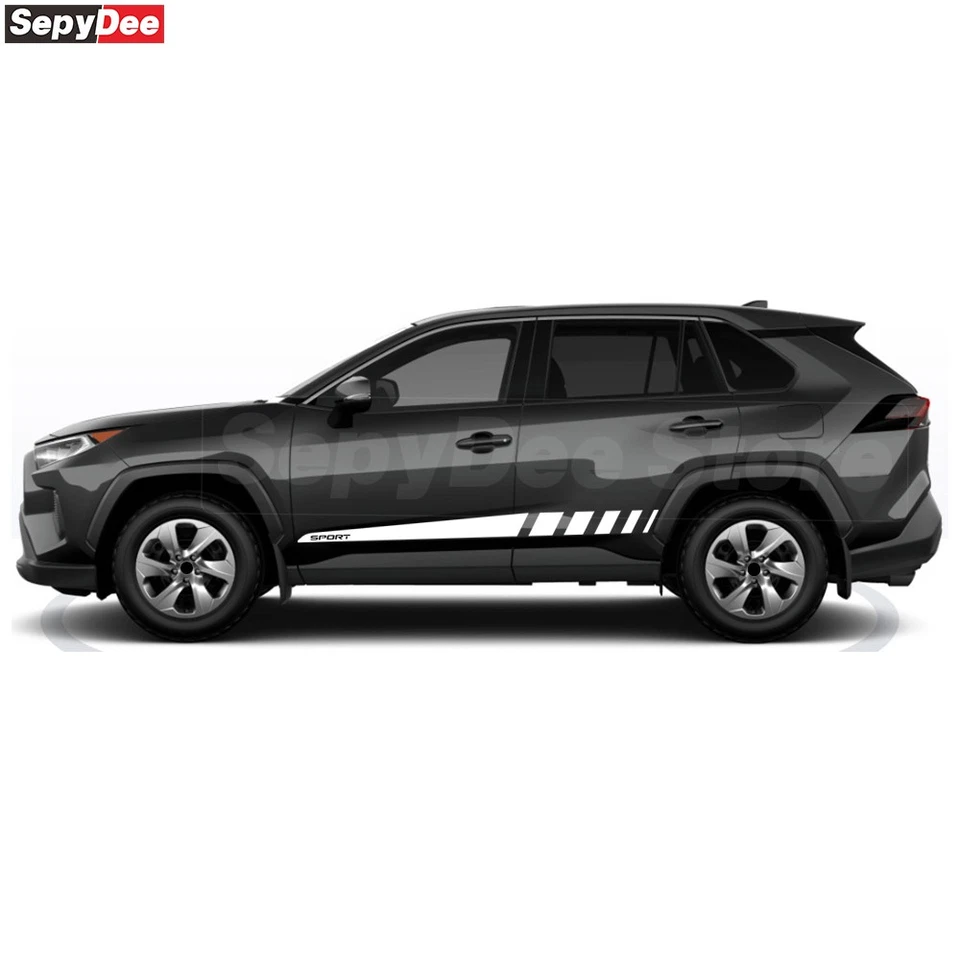 Calcomanía de vinilo a rayas deportivas carreras pegatina lateral puerta coche Toyota RAV4 Foto 4 de 4