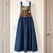 Vintage K.W.B.L Patchwork Denim Prairie Jumper Dress USA Made Small