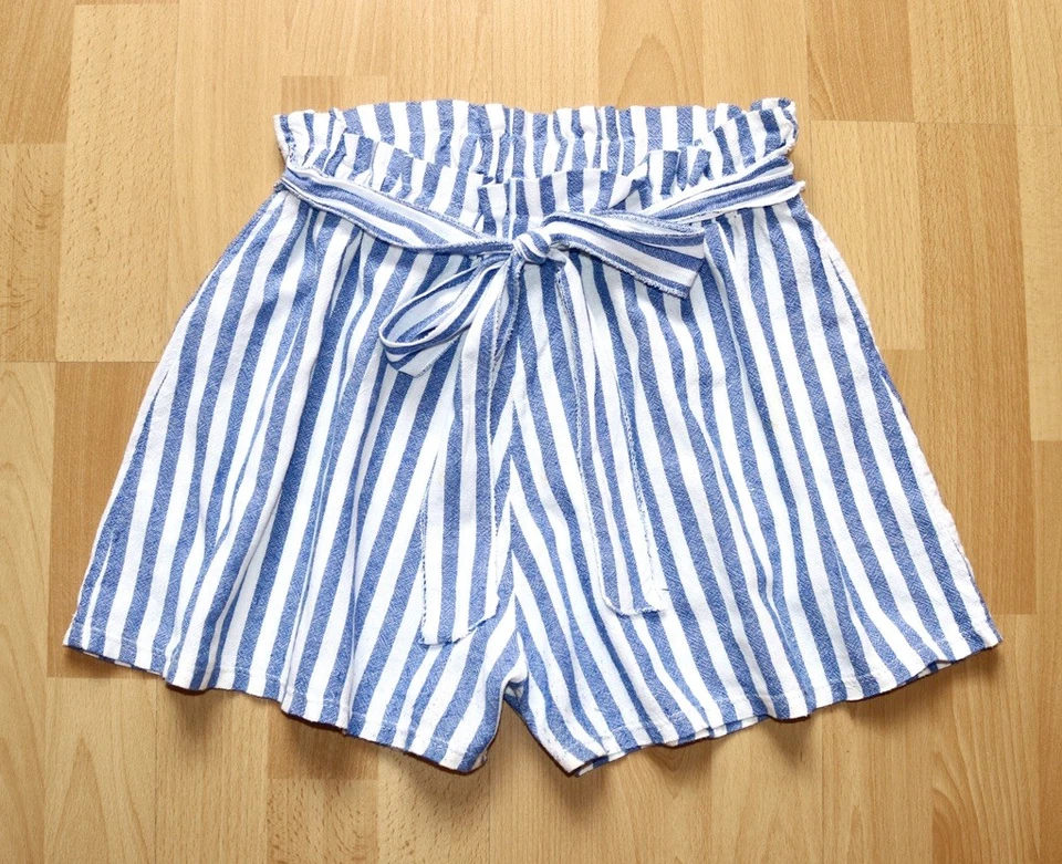 Shorts Leinenshorts Gestreift kurze Hose Blau Weiß Locker Sitzend - Bild 2 von 4