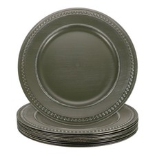 10pcs Charger Plates Bulk 13" Plastic Beaded Chargers Dinner Plates, Green Brown